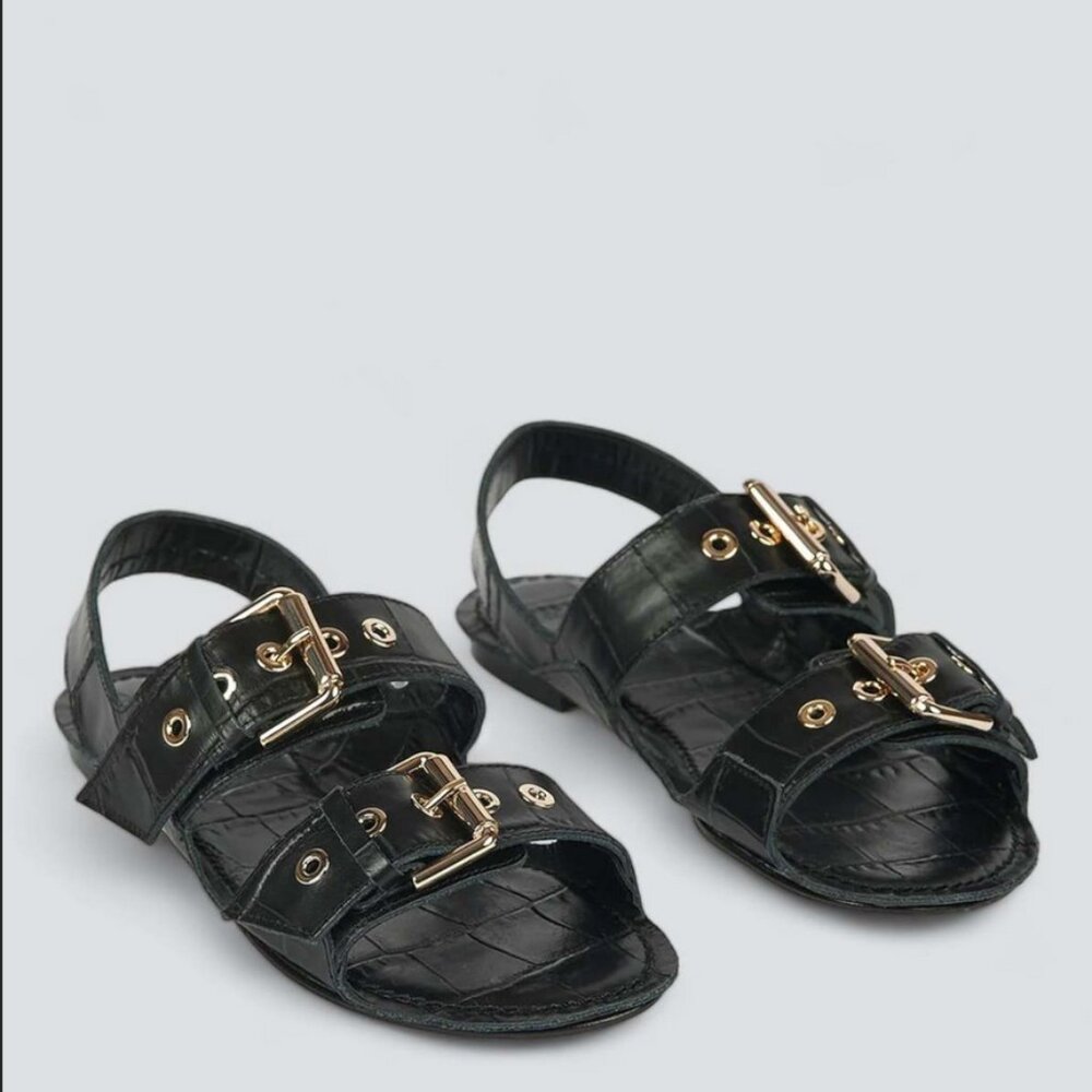 Jamie Haller Double Buckle Slides Black Croc size 39
